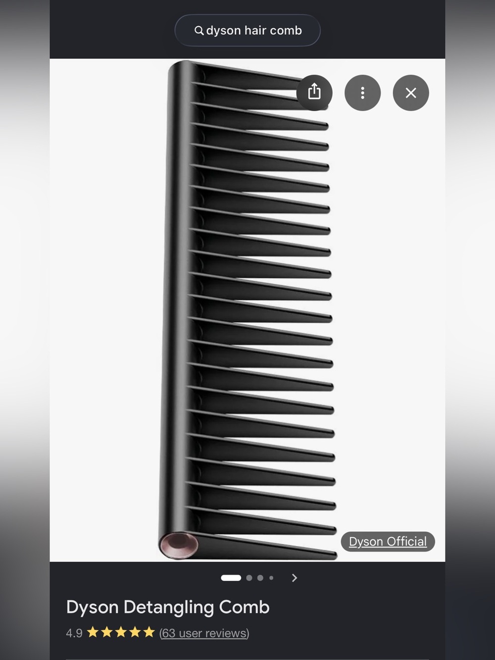 Dyson hair comb NWOT  dark charcoal grey color